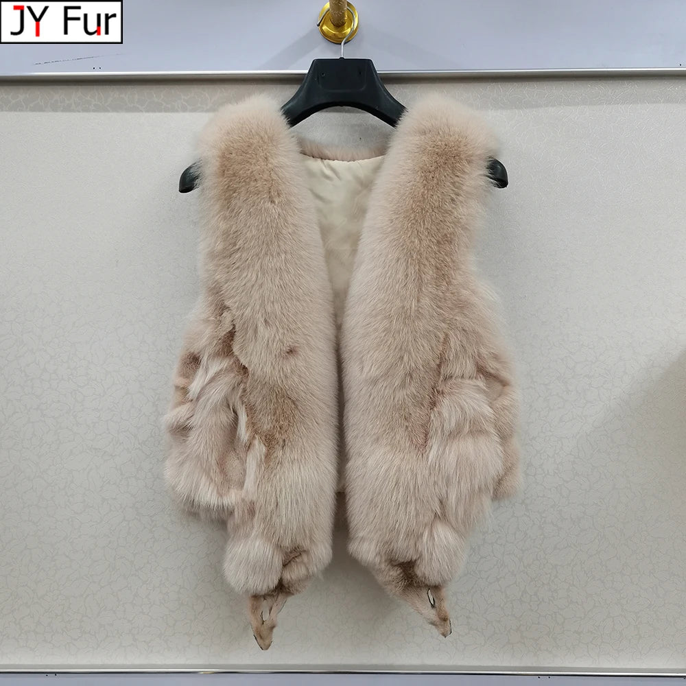 2025 Women Luxury 100% Genuine Real Fox Fur Vest Natural Soft Fox Fur Sleeveless Jacket New Lady Quality Warm Real Fox Fur Gilet