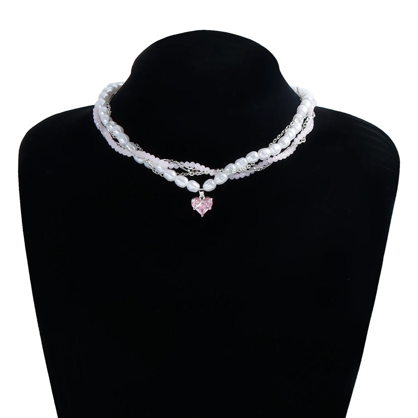 Y2K Heart Beaded Necklace Women Boho Crystal Class Gravel Clavicle Chain Cool Y2K Choker Exquisite Fashion Jewelry