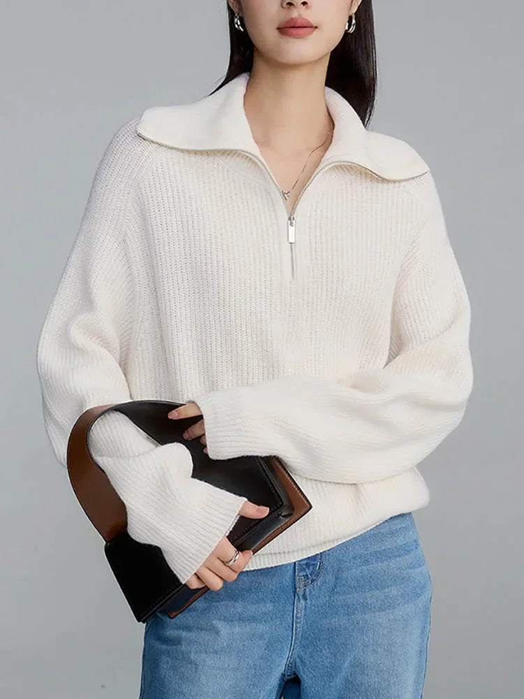 Women's Winter Sweaters Solid Grey Ladies Turtleneck Casual Loose Thick Zippers Pullovers Beautiful Oversized Sweater Women