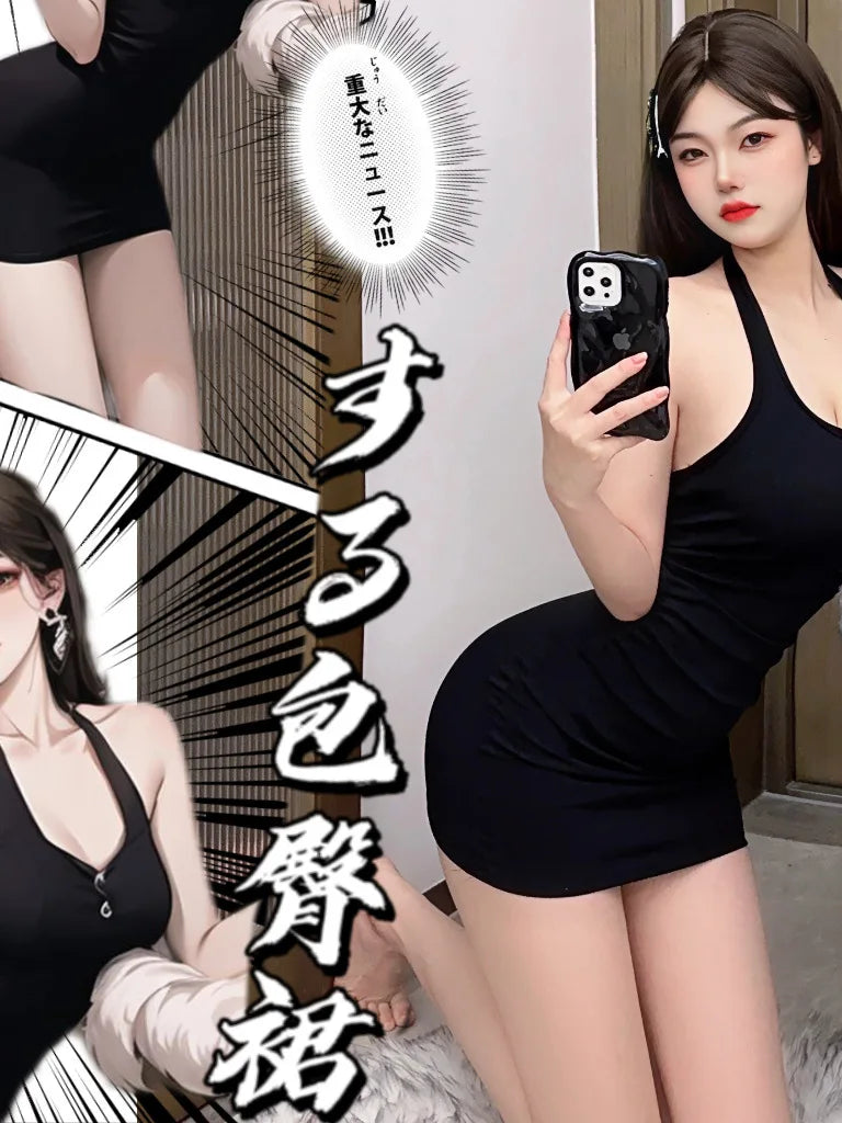 Sexy WOMENGAGA New Halter Neck Strap Summer Beach Mini Dress Elegant Streetwear Tops Frocks Korean Style Cute Girl Sweet 295C