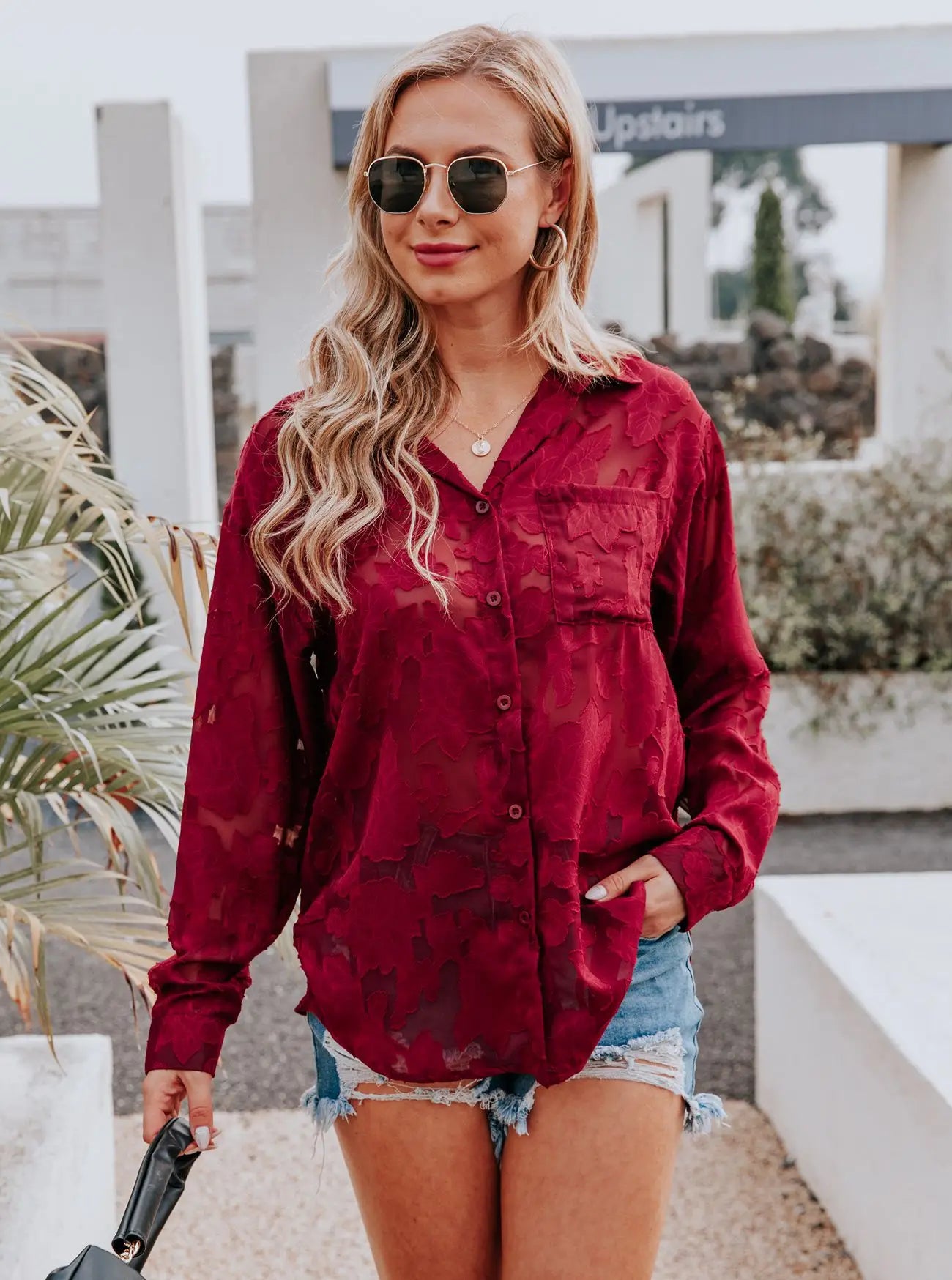 Elegant Long Sleeve Lapel Lace Blouse Office Lady Spring Summer Hollow Out Jacquard Loose Shirt Oversized Tops Luxury Chic Tunic