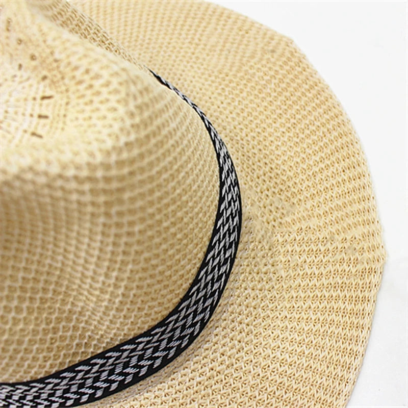 Men Wide Brim Jazz Hat Retro Trendy Chapeau Caps Wedding Party Fedora Hats Vintage Western Panama Travel Sunhat Straw Gorras