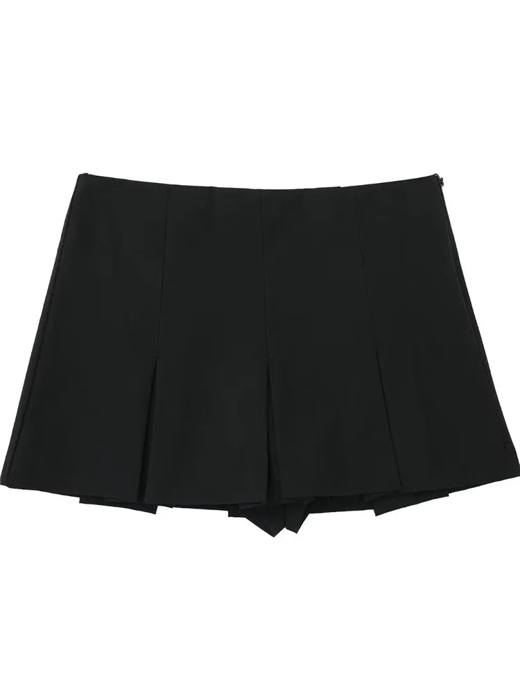 MUJER Women's Shorts Skirts High Waist Pleated Skirt Shorts Women Striped Bermuda Shorts Woman Fashion Casual Mini Shorts Women