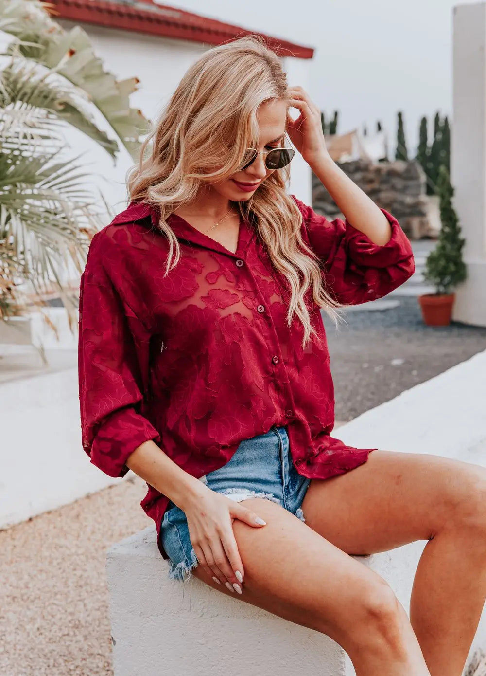 Elegant Long Sleeve Lapel Lace Blouse Office Lady Spring Summer Hollow Out Jacquard Loose Shirt Oversized Tops Luxury Chic Tunic