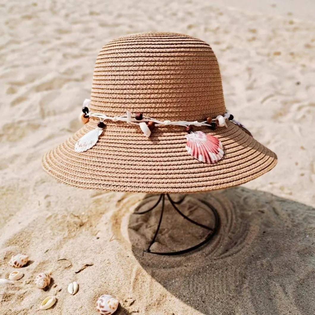 New Shell Accessories Fashionable Large Brim Women's Summer Straw Hat UV Resistant Sun Hat Sweet Beach Hat