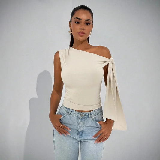 New Women's Fashionable Sleeveless Pure Color Belted Street Style Top Summer 2025 Slim Fit Cross-Border T-Shirt