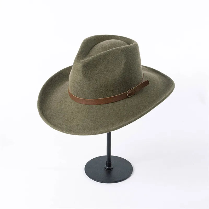 USPOP 2022 New Autumn Vintage Belt Wide Brim Wool Jazz Fedoras Winter Women Wool Hats