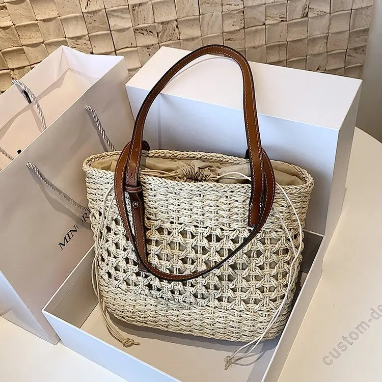 Summer Woven Straw Bucket Bag For Women Travel Beach Bags Large Capacity Armpit Bags Bohemia Knitted Shopping Totes Bolsa sac