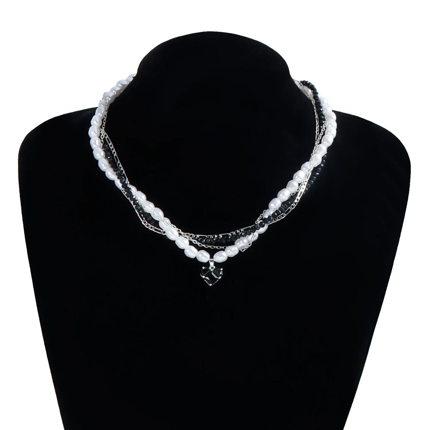 Y2K Heart Beaded Necklace Women Boho Crystal Class Gravel Clavicle Chain Cool Y2K Choker Exquisite Fashion Jewelry