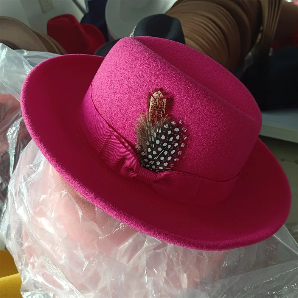 2024 New Fashion Women Men's Fedora Church Roll Up Brim Homburg Jazz Hat Feather Hat Lady Gentleman Gambler Panama Trilby Hat