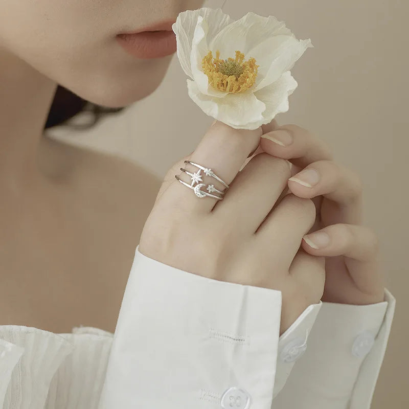 925 Sterling Silver Star Crytal Ring for Women Girl Personality Simple Adjustable Exquisite Jewelry Dropshippipng Gift