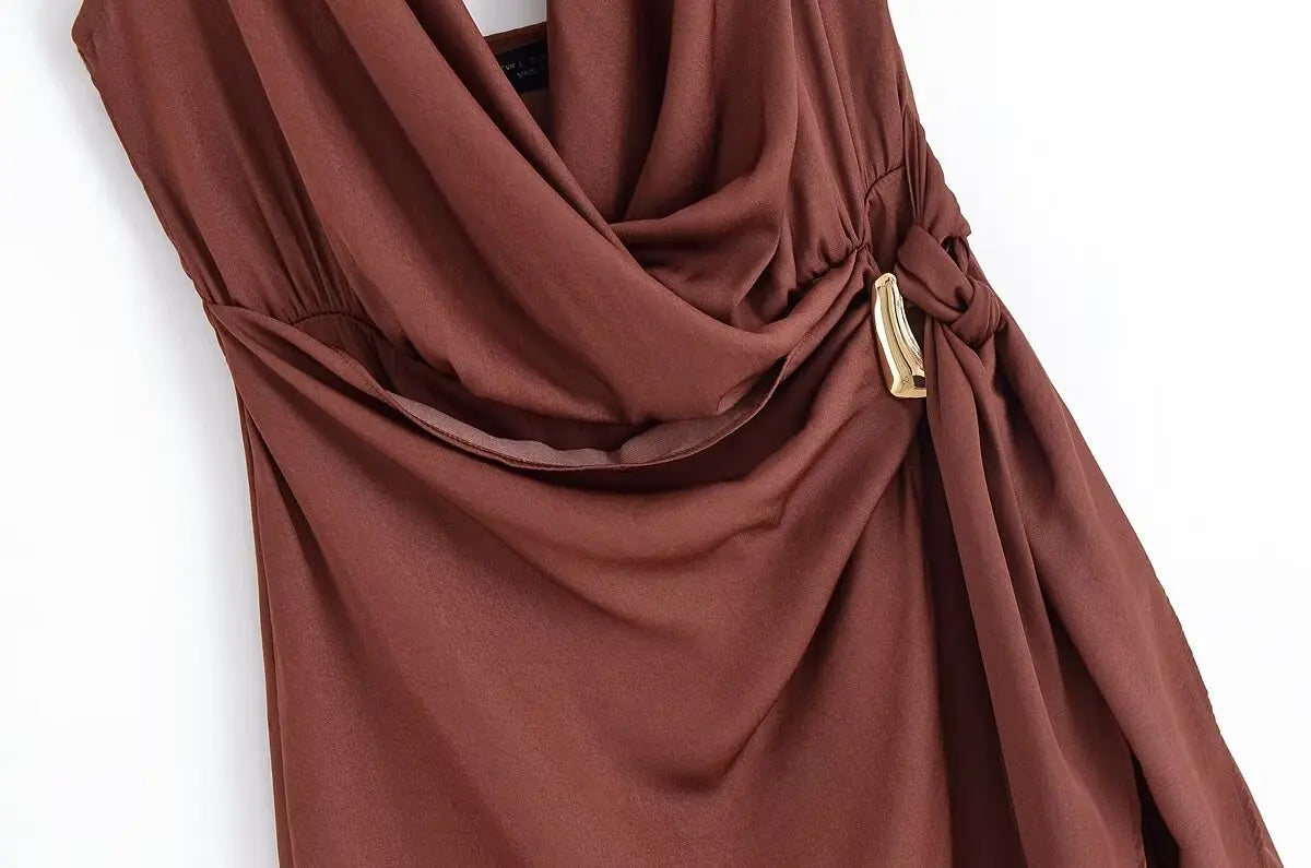 MYST&ZA2025 new summer women's clothing casual fashion comfortable slim sexy inlaid backless midi halter neck short dress