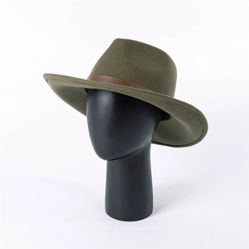 USPOP 2022 New Autumn Vintage Belt Wide Brim Wool Jazz Fedoras Winter Women Wool Hats