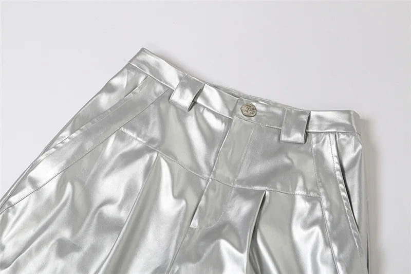 Silver Retro Matte Trendy Personalized All-match Casual High Street Cool Confident Casual Women's Autumn Wide Leg Pants
