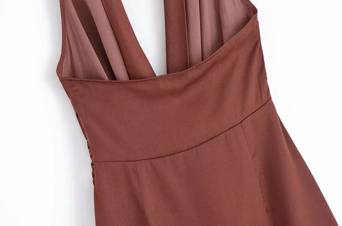 MYST&ZA2025 new summer women's clothing casual fashion comfortable slim sexy inlaid backless midi halter neck short dress