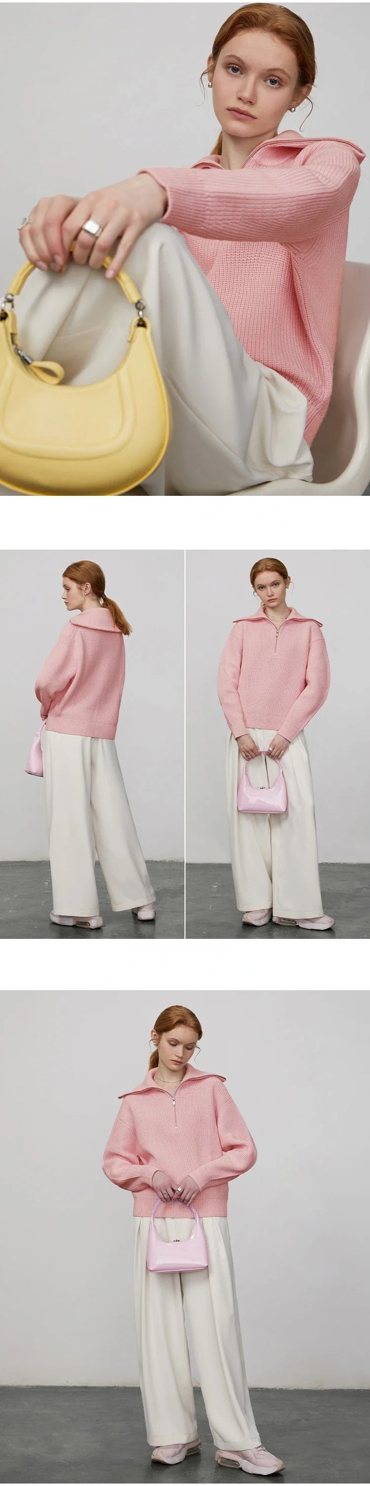 Women's Winter Sweaters Solid Grey Ladies Turtleneck Casual Loose Thick Zippers Pullovers Beautiful Oversized Sweater Women