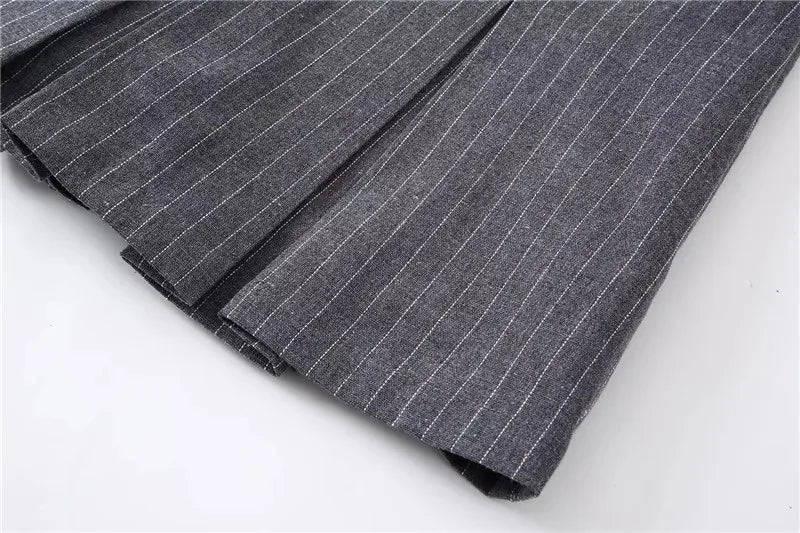 MUJER Women's Shorts Skirts High Waist Pleated Skirt Shorts Women Striped Bermuda Shorts Woman Fashion Casual Mini Shorts Women