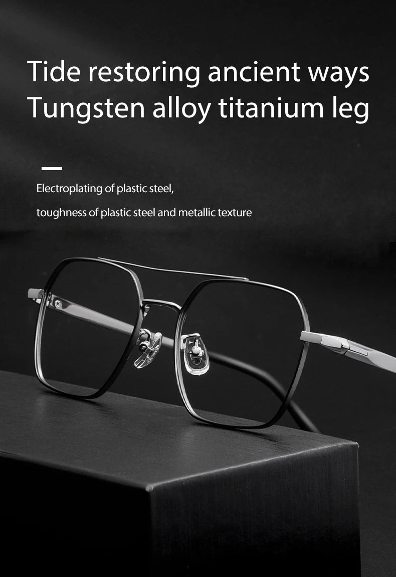 Full Rim Metal Frame Glasses for Men and Women, Titanium Legs, Retro Style, Polygon Myopia Eyewear, New Arrival