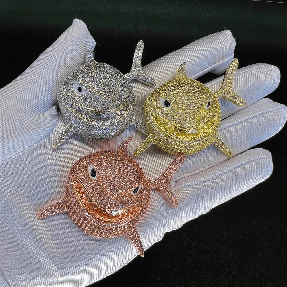 2022 Brand New Rock Hip Hop Cuban Chain Shark Pendant Necklace Iced Out Watch Rhinestone Rapper  CZ Bling Men's Jewelry Gi