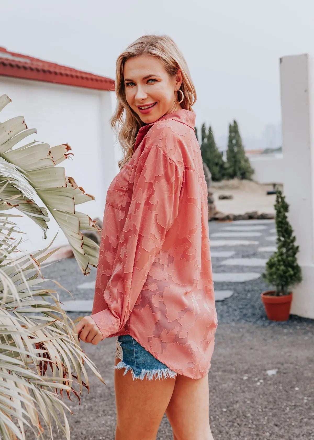 Elegant Long Sleeve Lapel Lace Blouse Office Lady Spring Summer Hollow Out Jacquard Loose Shirt Oversized Tops Luxury Chic Tunic