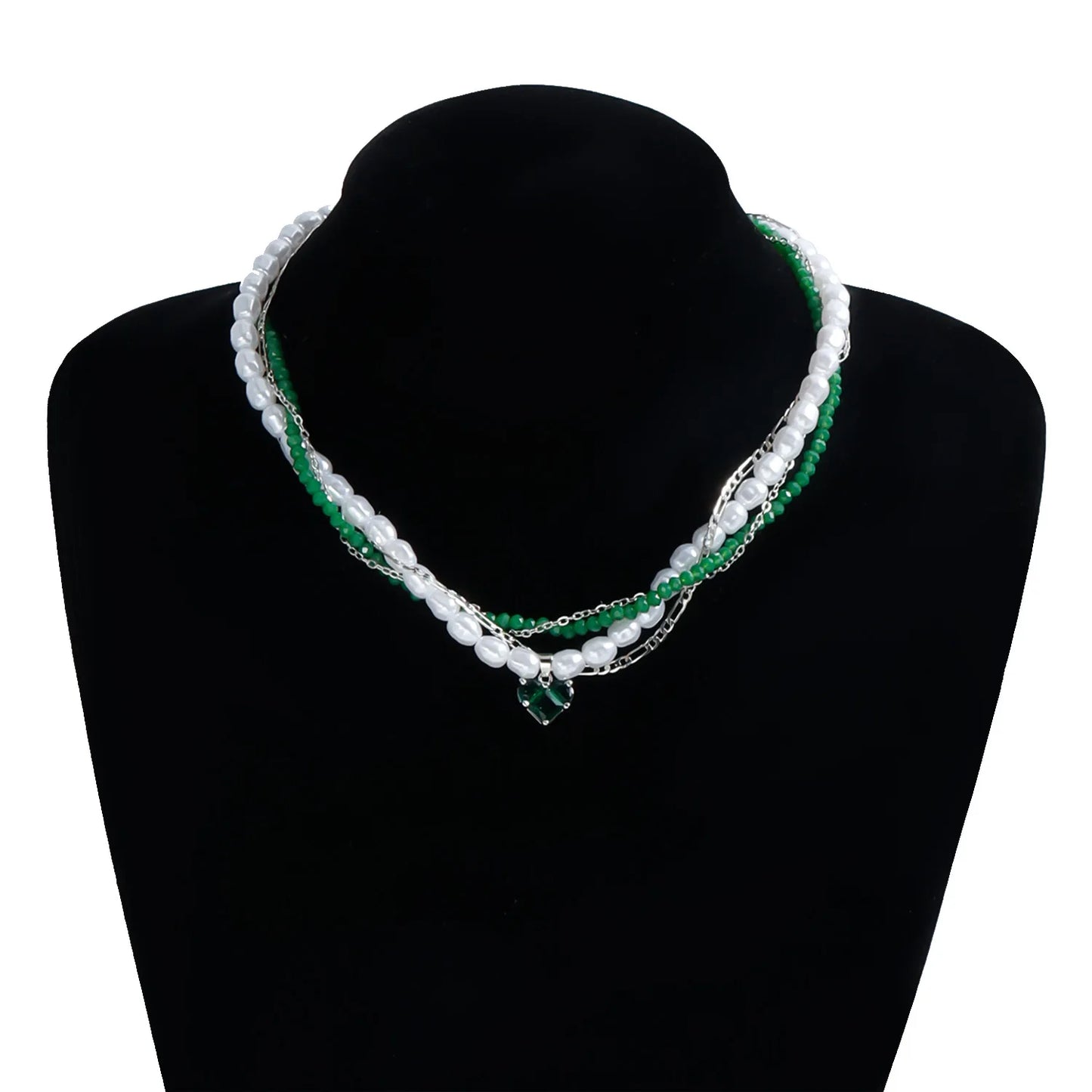 Y2K Heart Beaded Necklace Women Boho Crystal Class Gravel Clavicle Chain Cool Y2K Choker Exquisite Fashion Jewelry