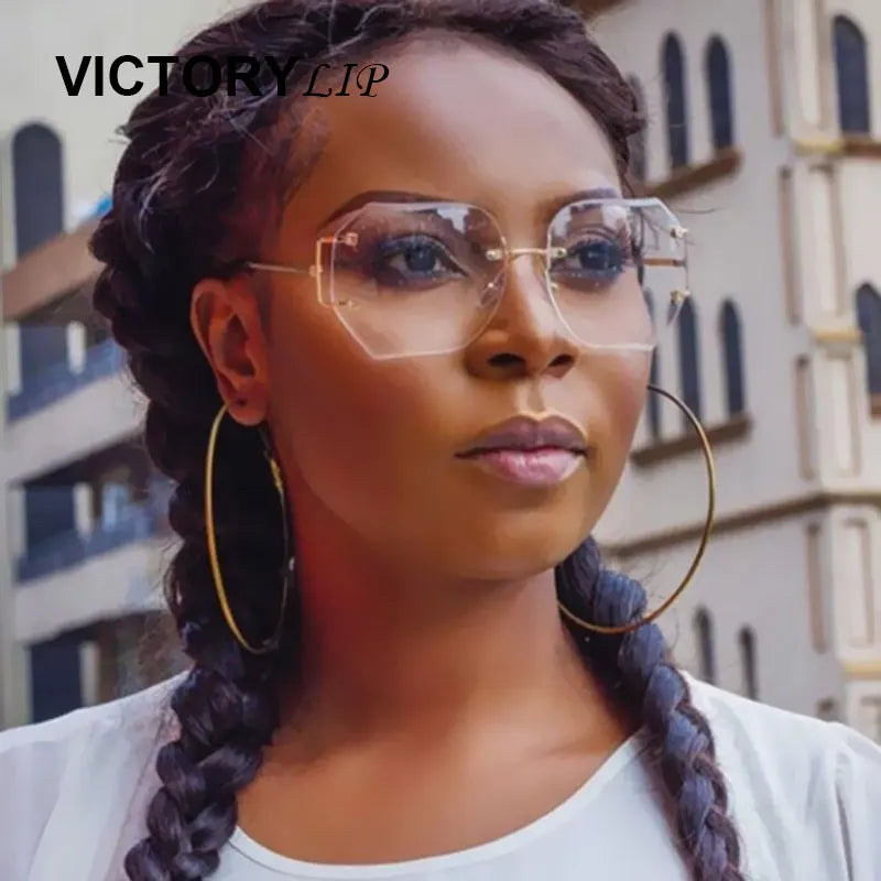 2023 New rimless Frame Metal Sunglasses Women Cool Style Clear Brand Designer retro Square Shades Female Style Dropshiping