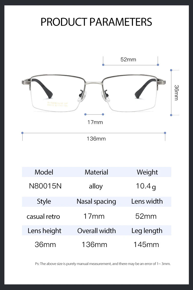 Pure Titanium Glasses Frame Men Square Eyewear Male Classic Full Optical Prescription Eyeglasses Frames Gafas Oculos N80015N