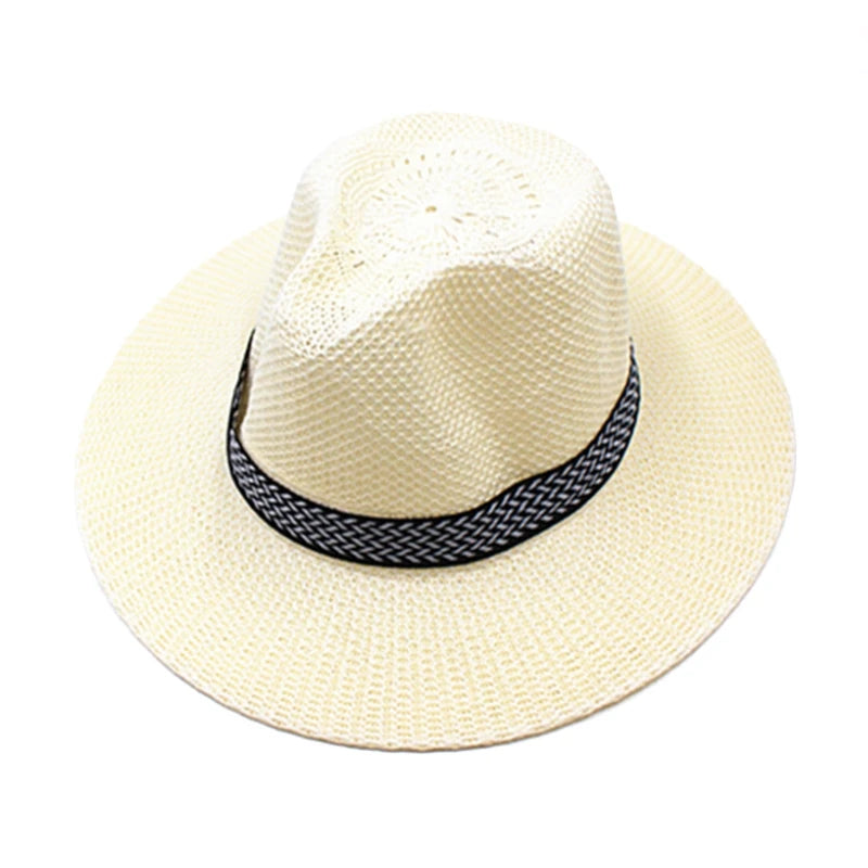 Men Wide Brim Jazz Hat Retro Trendy Chapeau Caps Wedding Party Fedora Hats Vintage Western Panama Travel Sunhat Straw Gorras