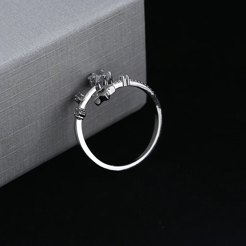 925 Sterling Silver Star Crytal Ring for Women Girl Personality Simple Adjustable Exquisite Jewelry Dropshippipng Gift