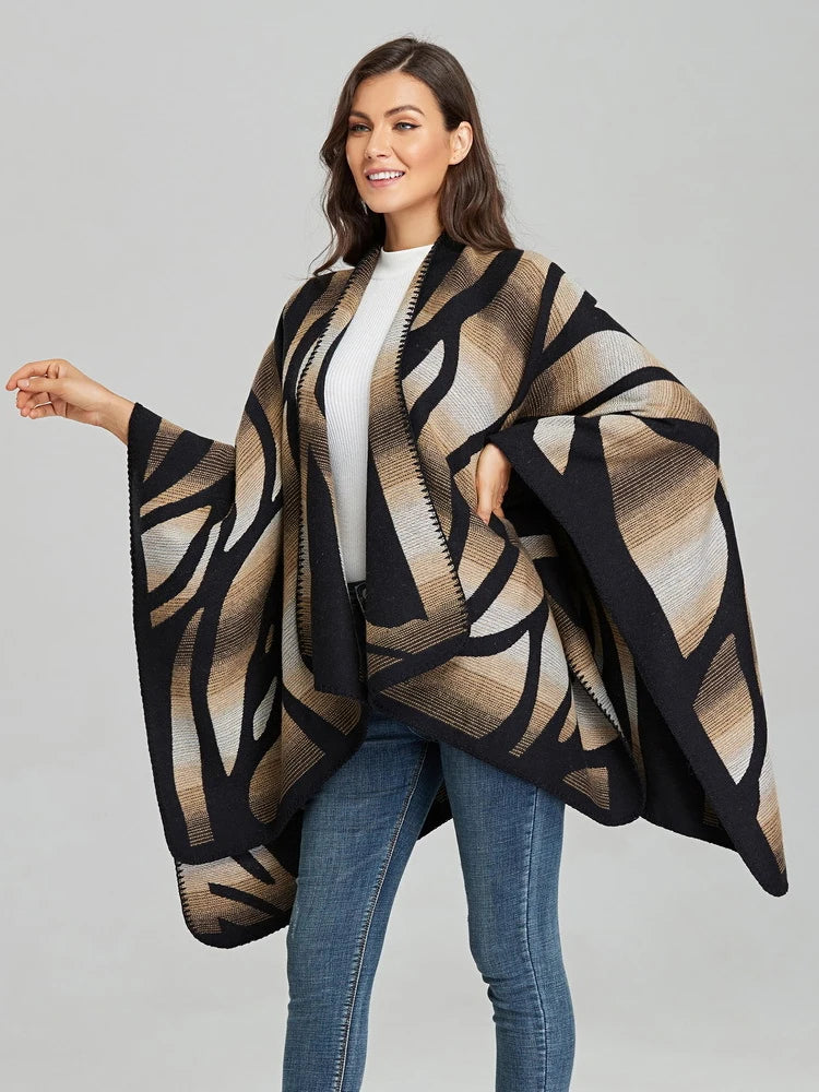 Imitation Cashmere Women Zebra Print Scarf Vintage Winter Warm Shawl Wrap Female Casual Knitted Warm Split Soft Thick Blanket
