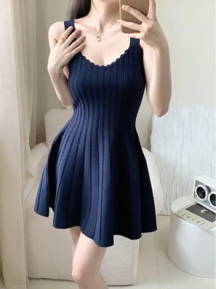 Neploe Fashion Square Collar Knitted Camisole Dresses Sexy Slim Waist Vest Dress for Women 204 Summer New Black Vestidos Mujer