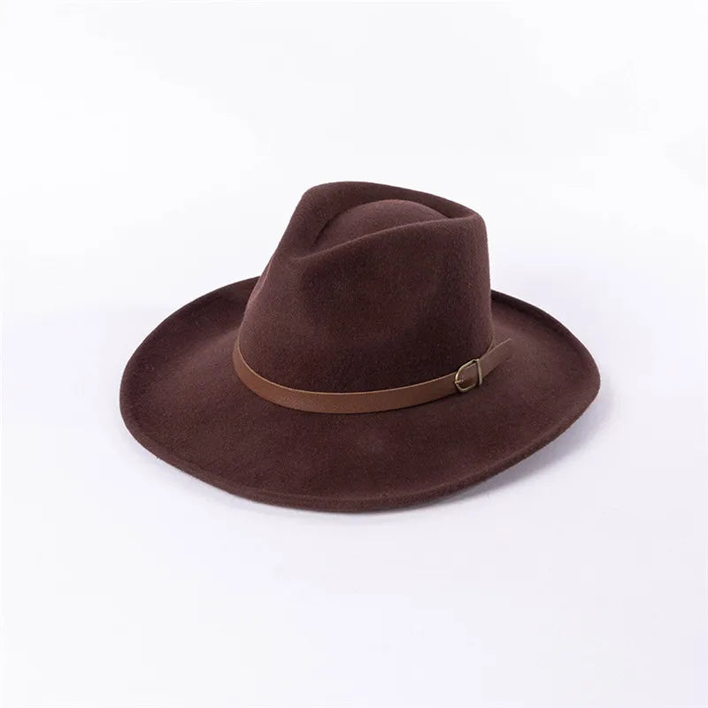 USPOP 2022 New Autumn Vintage Belt Wide Brim Wool Jazz Fedoras Winter Women Wool Hats