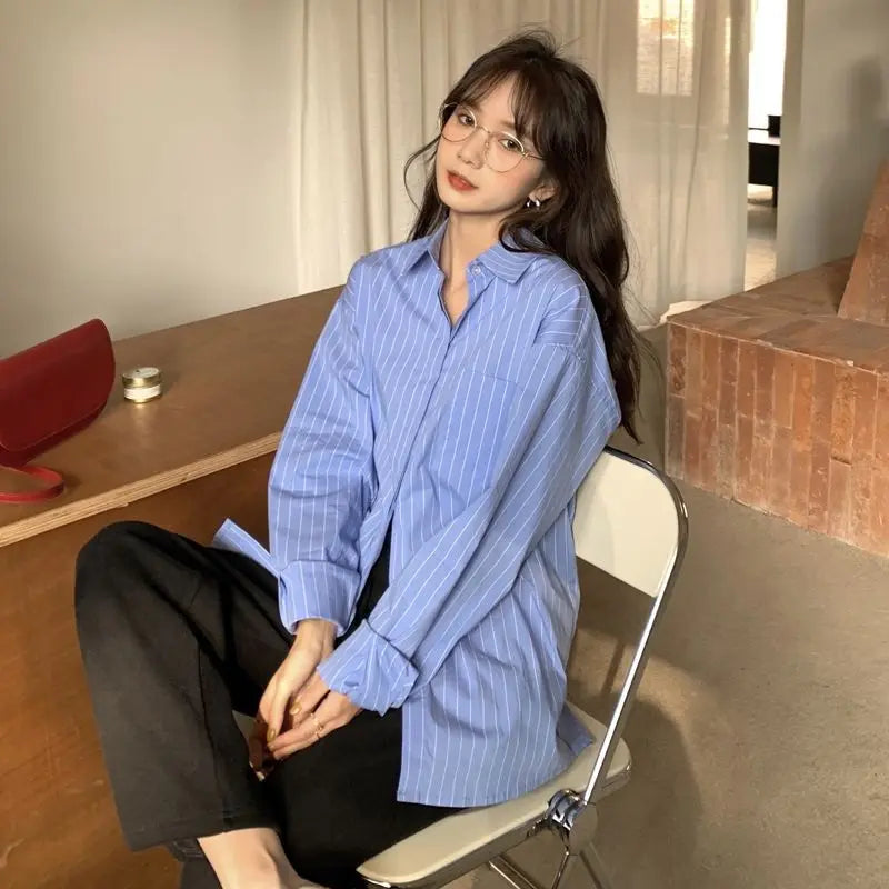 Sun Protection Korean Style Women's Clothing Spring and Summer Stripe Long Sleeve Blouses Outdoor Cardigan Clothes Shirts