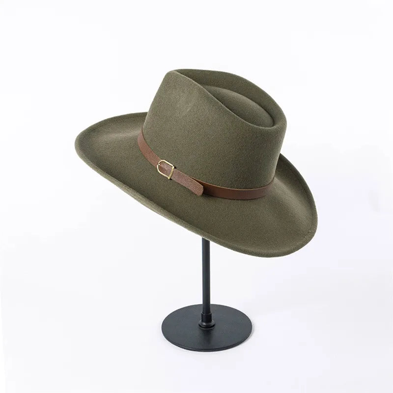 USPOP 2022 New Autumn Vintage Belt Wide Brim Wool Jazz Fedoras Winter Women Wool Hats