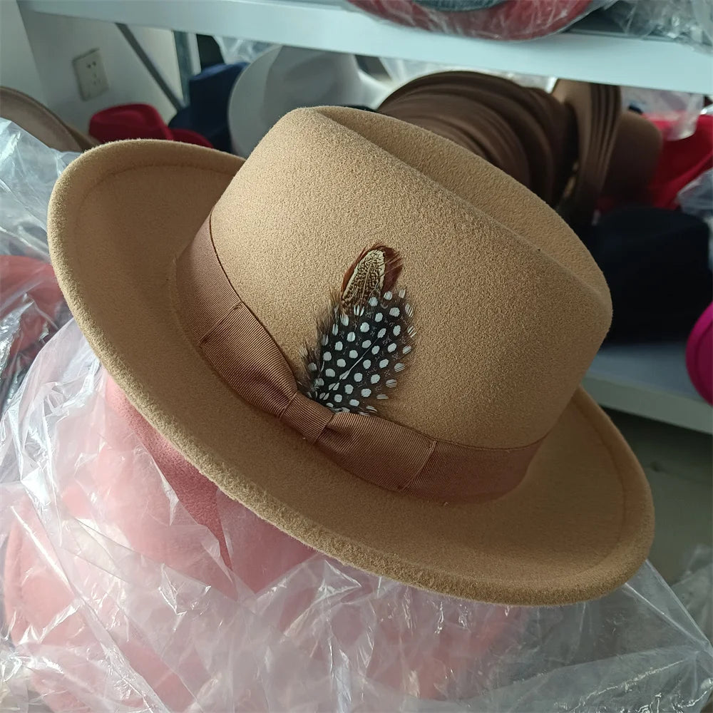 2024 New Fashion Women Men's Fedora Church Roll Up Brim Homburg Jazz Hat Feather Hat Lady Gentleman Gambler Panama Trilby Hat