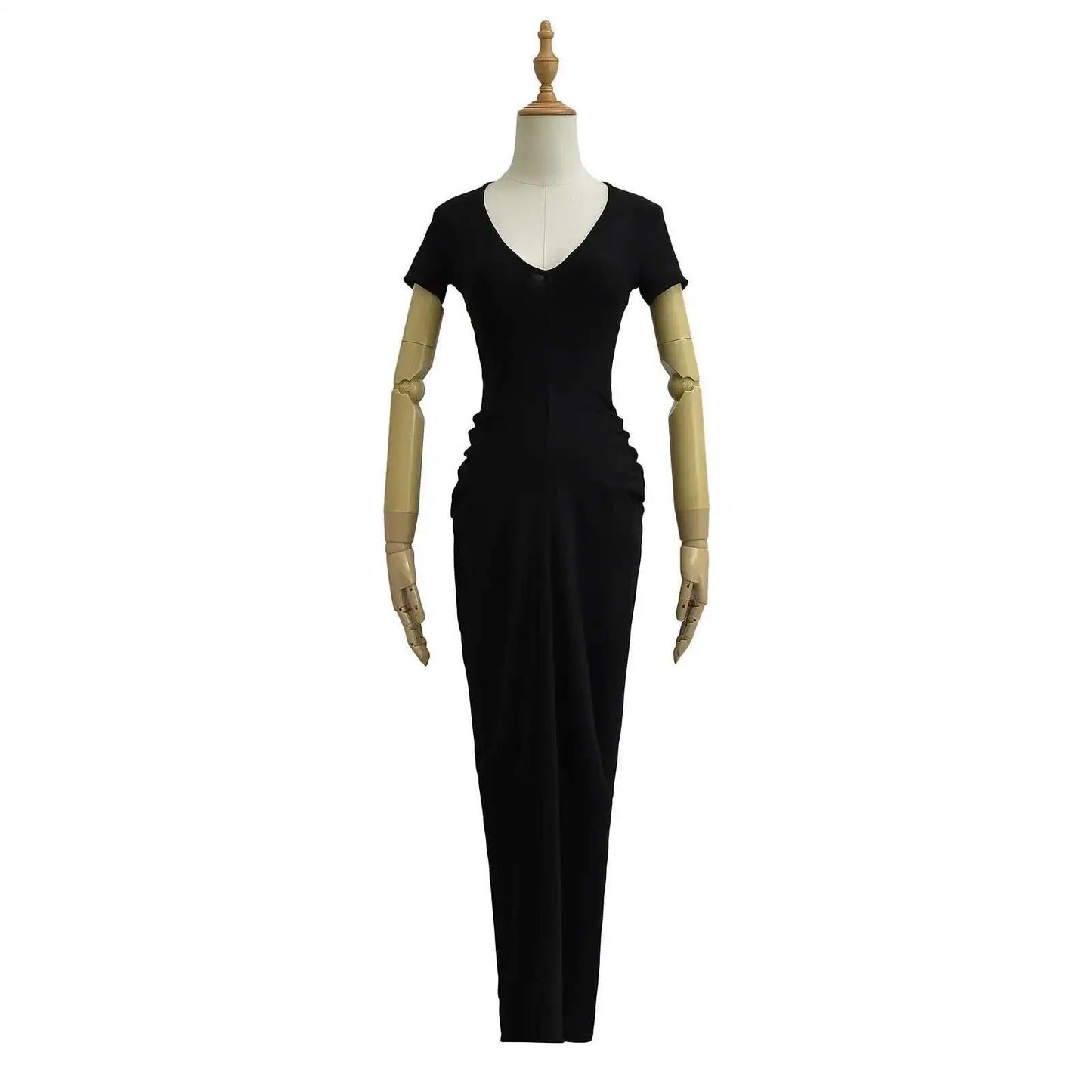 Spicy Girl Sexy Short Sleeved Dress 2024 Summer New High Waist Wrapped Hip Tight Large V-neck Long Dress 90AU