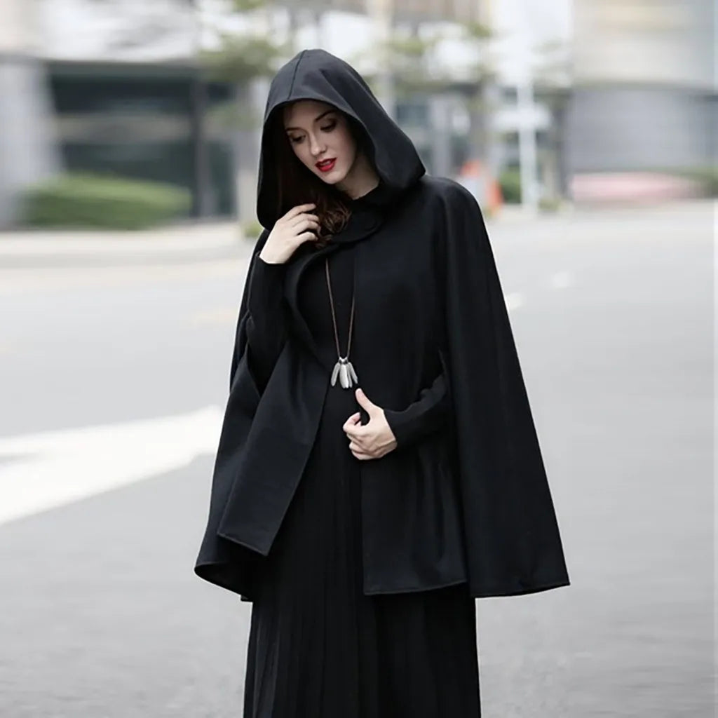 Red Cloak Women Outwear Hooded Coat Thin Vintage Gothic Medieval Cape Poncho Casual Maxi Long Cardigan for Spring Autumn