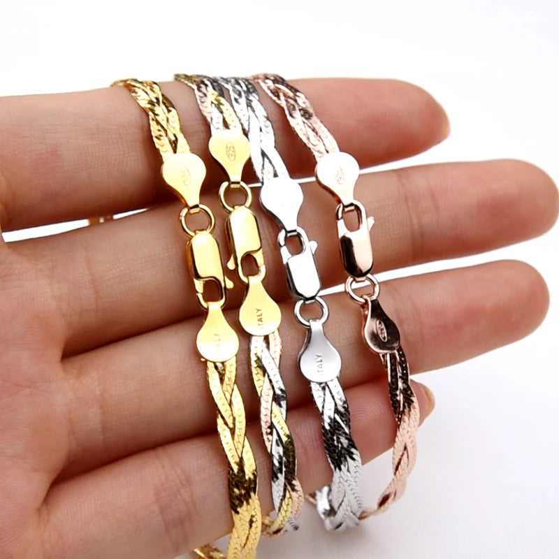 MIQIAO Genuine 925 Sterling Silver Italian Bracelets Jewelry For Women Three Color Threads Woven Gift Party Hand Bracelets