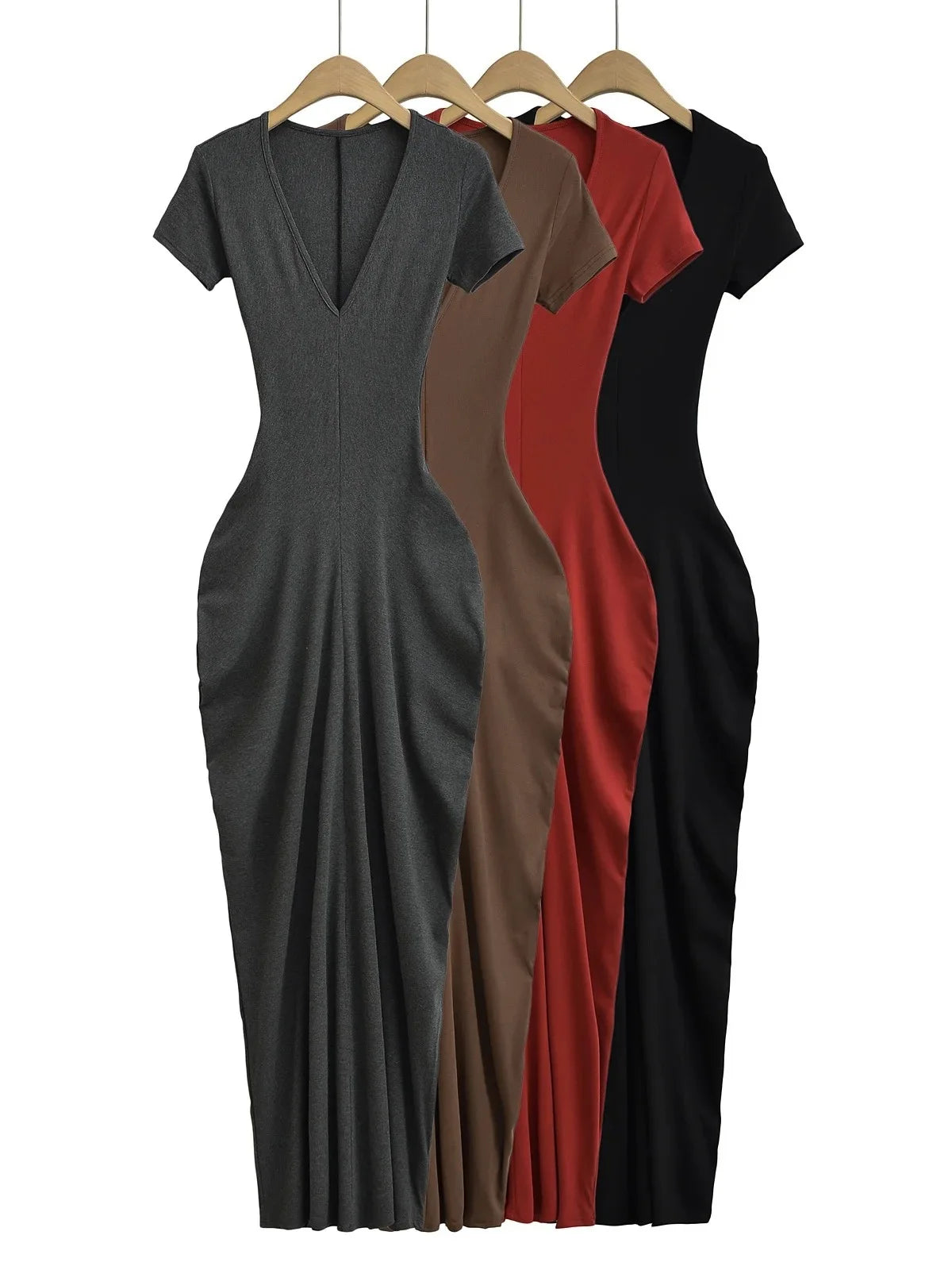 Spicy Girl Sexy Short Sleeved Dress 2024 Summer New High Waist Wrapped Hip Tight Large V-neck Long Dress 90AU