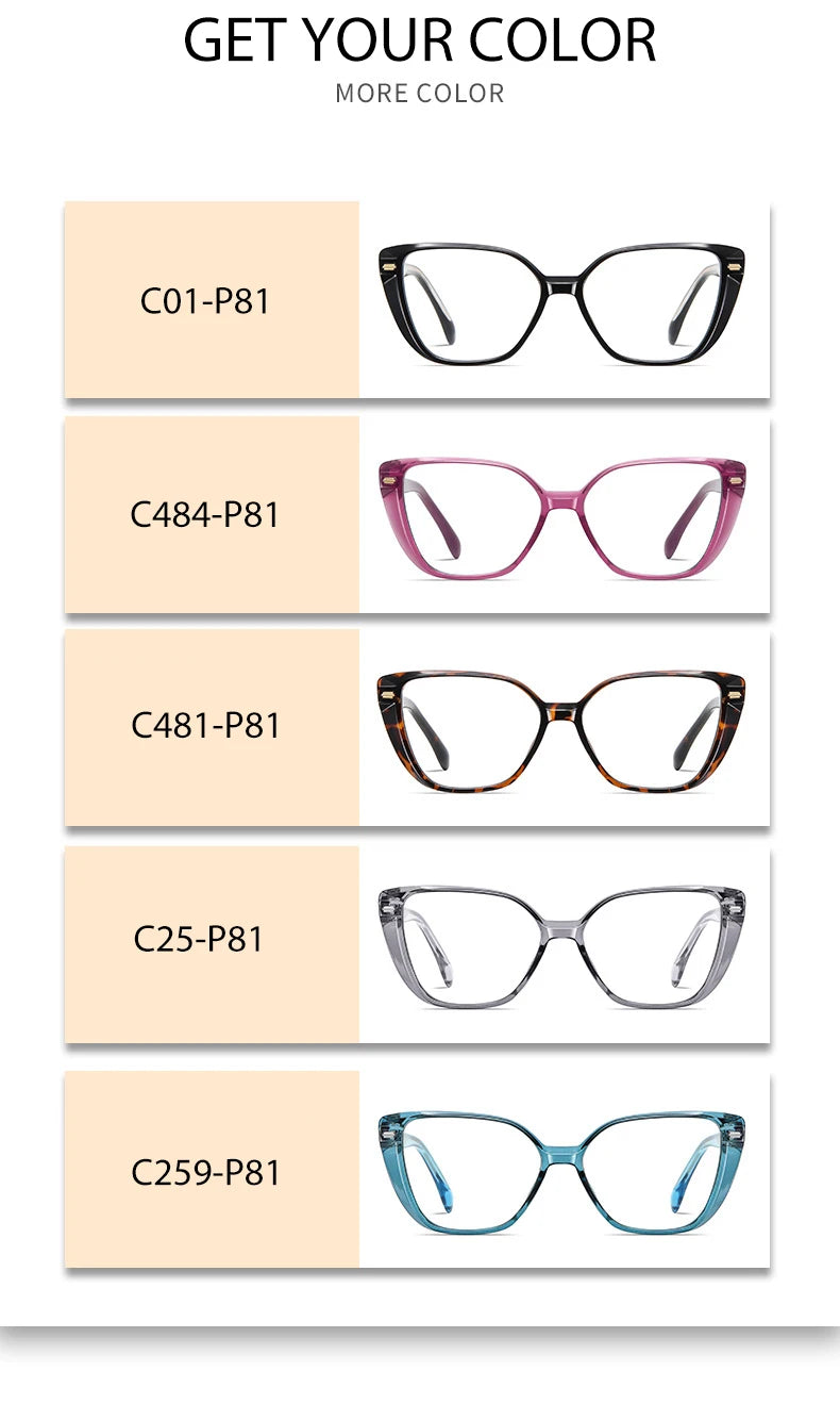 Women Fashion Cat Eye Shape Optical Glasses Frame with Recipe Prescription Female Eyewear Stylish Full Rim TR-BC908