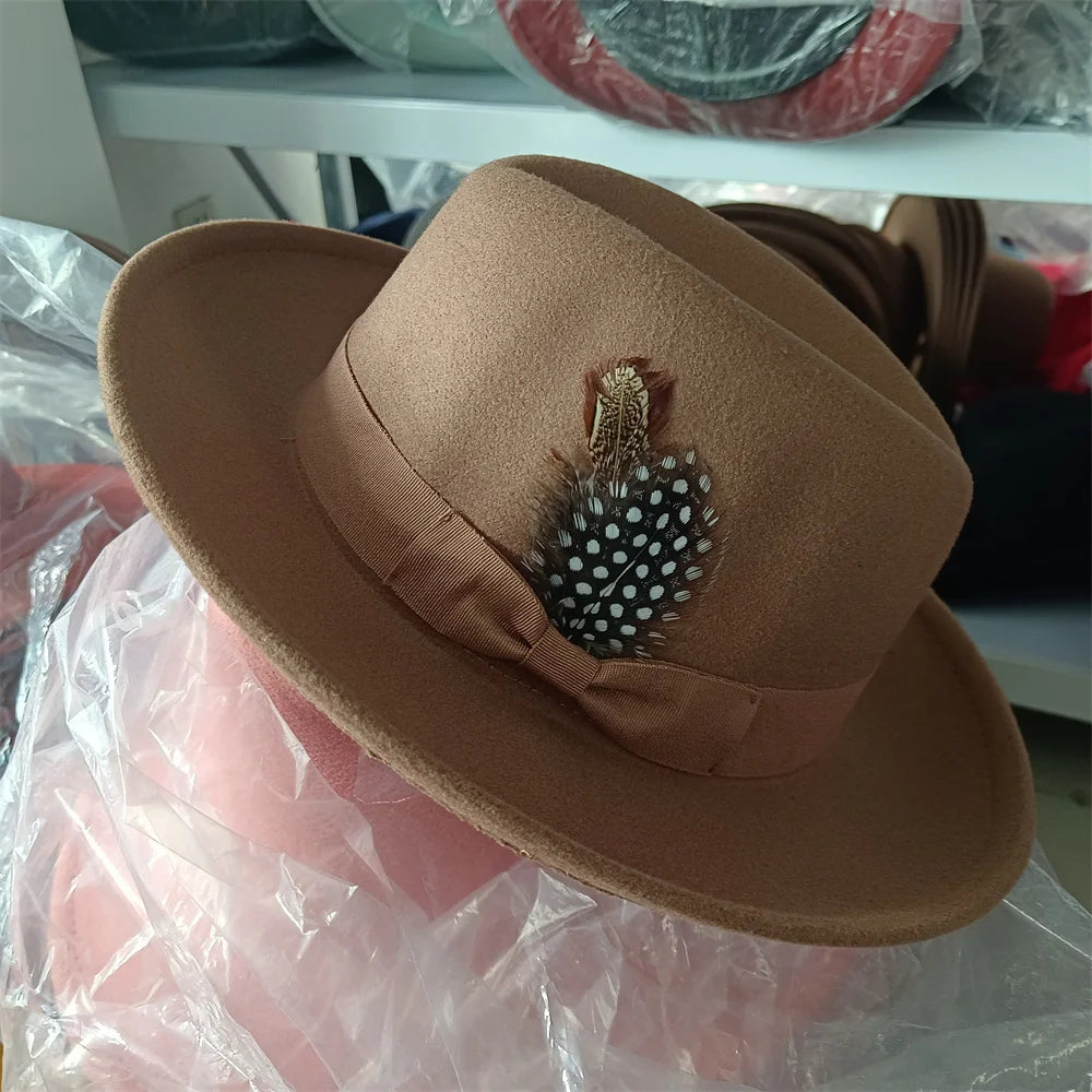 2024 New Fashion Women Men's Fedora Church Roll Up Brim Homburg Jazz Hat Feather Hat Lady Gentleman Gambler Panama Trilby Hat