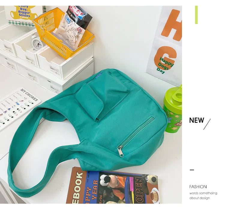Japanese Casual Shoulder Bag Women Pure Color Large Capacity Handbags and Purses Student Book Bag Tote Bag Nylon Bag Bolso Mujer