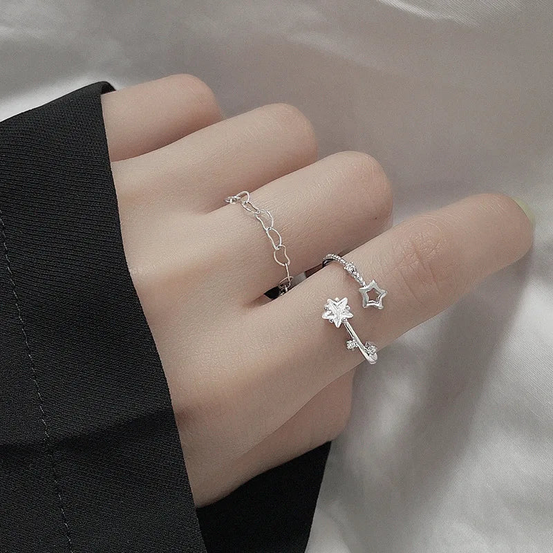 925 Sterling Silver Star Crytal Ring for Women Girl Personality Simple Adjustable Exquisite Jewelry Dropshippipng Gift