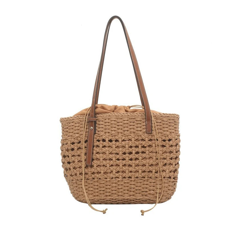 Summer Woven Straw Bucket Bag For Women Travel Beach Bags Large Capacity Armpit Bags Bohemia Knitted Shopping Totes Bolsa sac