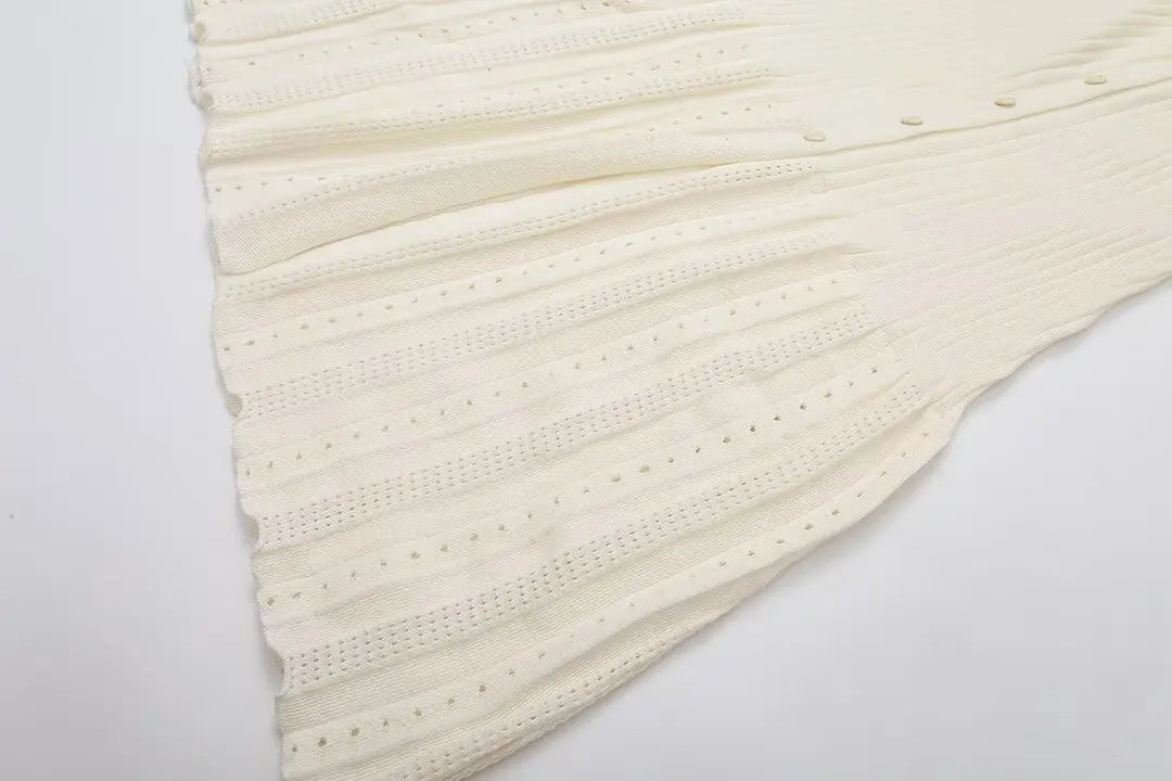 Elegant Knitted Single Breasted Midi Dress Women's Patchwork Dresses Female 2025 Summer Robe New Black Beige Robes Evening Party