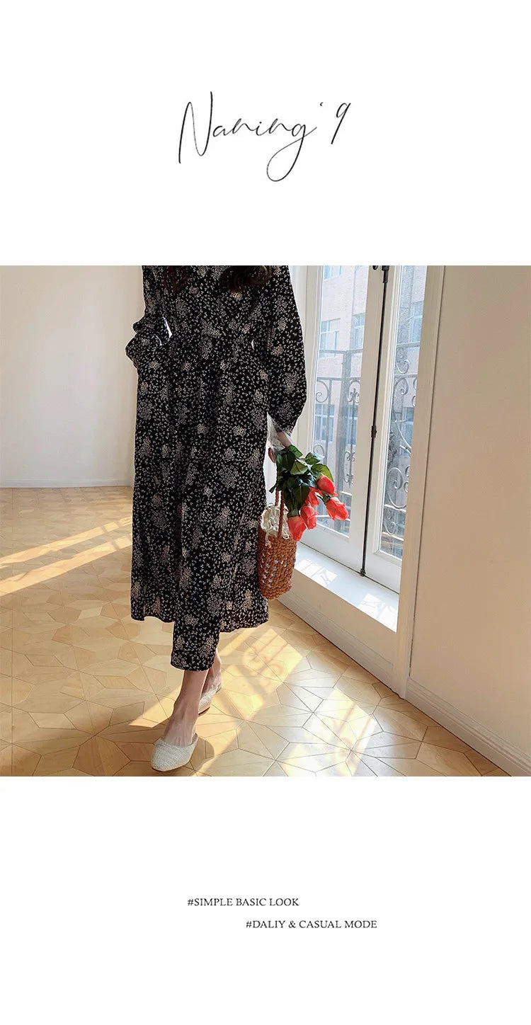 ARTKA 2023 Spring New Women Dress Elegant Loose Puff Sleeve Prints Dresses V-Neck High Waist A-Line Chiffon Long Dress A22LA055C