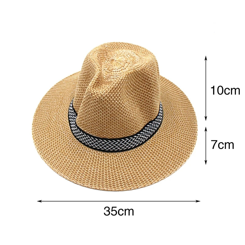 Men Wide Brim Jazz Hat Retro Trendy Chapeau Caps Wedding Party Fedora Hats Vintage Western Panama Travel Sunhat Straw Gorras
