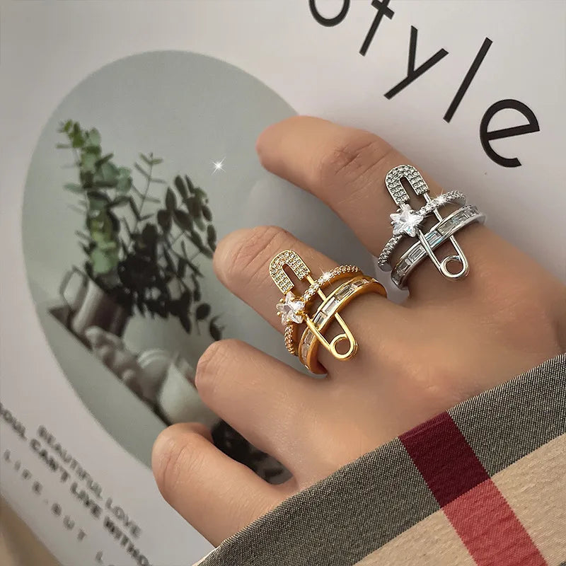 925 Sterling Silver Star Crytal Ring for Women Girl Personality Simple Adjustable Exquisite Jewelry Dropshippipng Gift