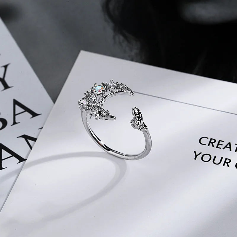 925 Sterling Silver Star Crytal Ring for Women Girl Personality Simple Adjustable Exquisite Jewelry Dropshippipng Gift