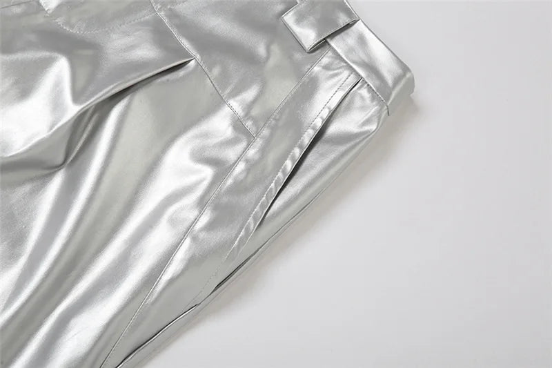 Silver Retro Matte Trendy Personalized All-match Casual High Street Cool Confident Casual Women's Autumn Wide Leg Pants